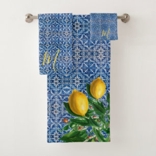 Lemon Blue Mediterranean Theme Bath Towel Set