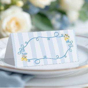 Lemon Blue Stripes Mediterranean Place Card