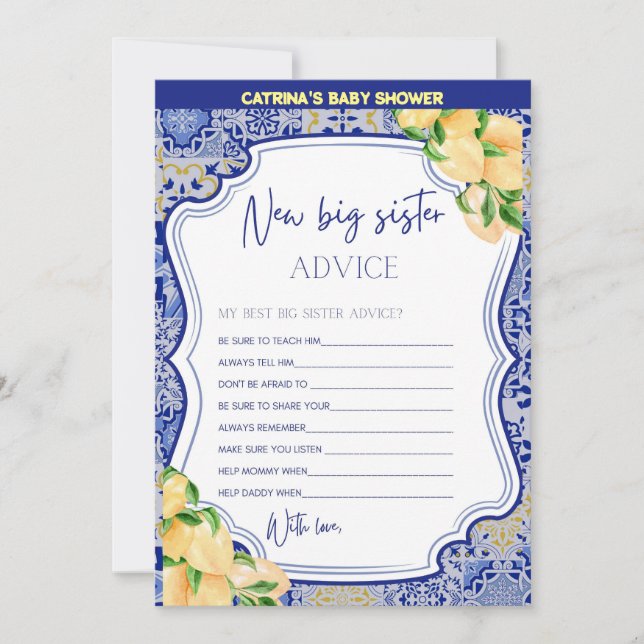 Lemon Blue Tiles Baby Shower - Editable Name, 5x7 Invitation (Front)