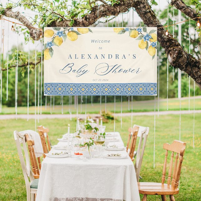 Lemon Blue Tiles Italian Baby Shower Banner (Lemon Blue Tiles Italian Baby Shower Banner)