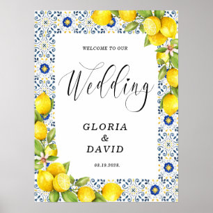 Lemon Blue Tiles Welcome Wedding Poster