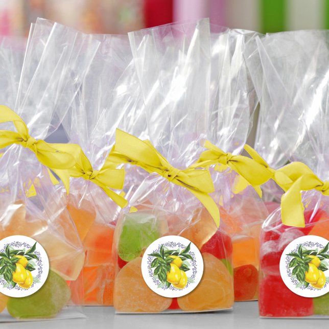  Lemon & Blue Toile Filigree Elegant Classic Round Sticker (Creator Uploaded)