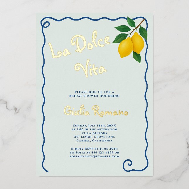 Lemon Blue Whimy Frame La Dolce Vita Bridal Shower (Front)
