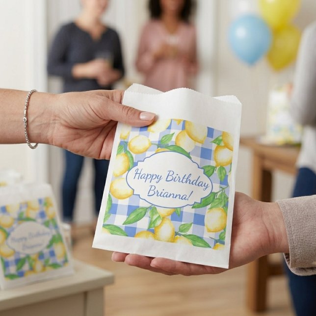 Lemon Blue White Gingham Custom Favour Bag (Creator Uploaded)