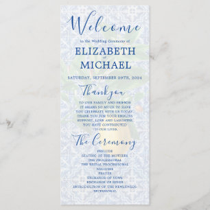 Lemon Blue White Tile Elegant Wedding Program
