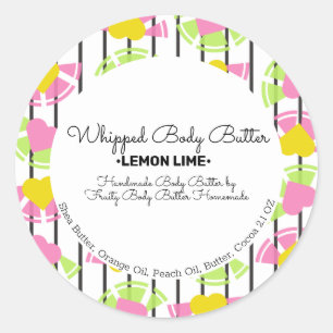 Lemon Body Butter Bath Branding Packaging Classic Round Sticker