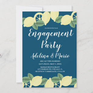 Lemon Boho Blue Modern Engagement Party Invitation
