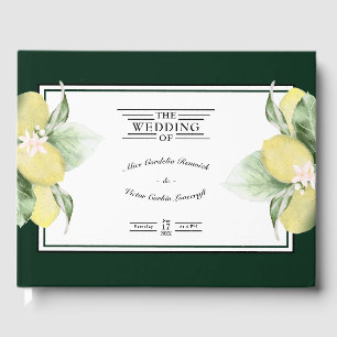 Lemon Border Emerald Green Wedding Guest Book