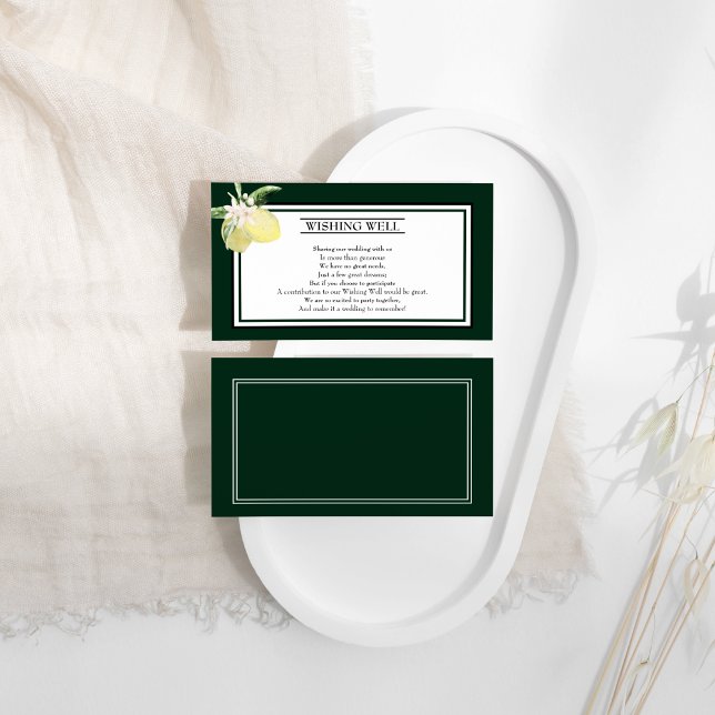 Lemon Border Emerald Green Wedding Wishing Well Enclosure Card (Creator Uploaded)