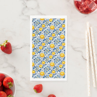 Lemon Botanical Blue and Yellow Summer Print Napkin