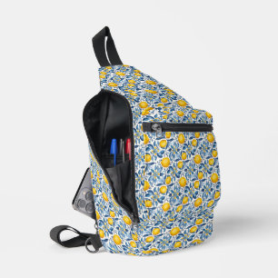 Lemon Botanical Blue and Yellow Summer Print Sling Bag