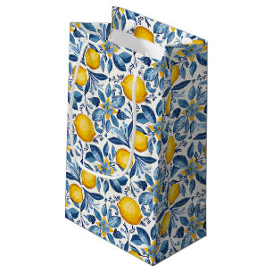 Lemon Botanical Blue and Yellow Summer Print Small Gift Bag