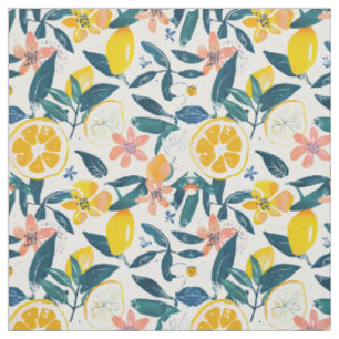 Lemon & Botanical Floral Pattern Fabric