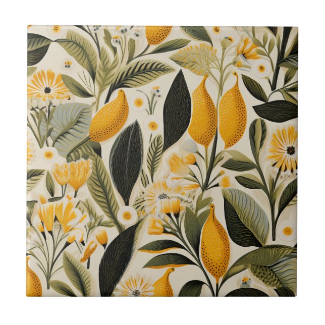 Lemon Botanical Grove Seamless Ceramic Tile (Front)