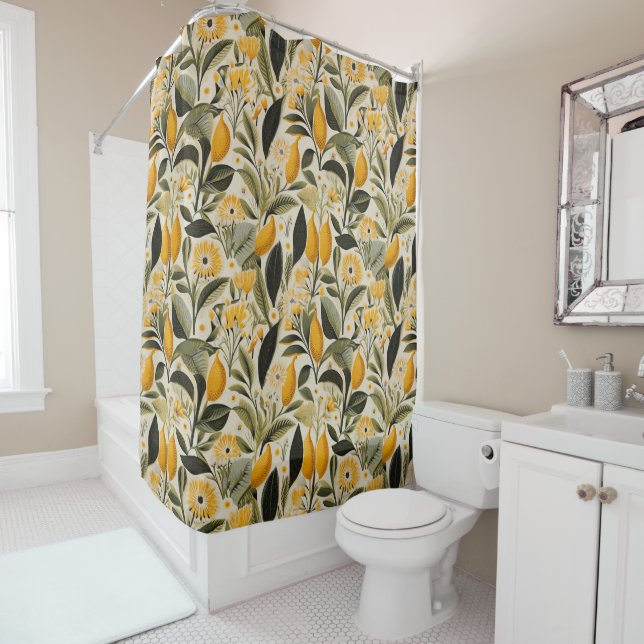 Lemon Botanical Grove Shower Curtain (In Situ)