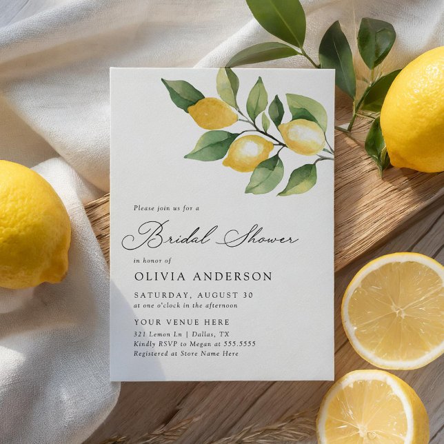Lemon Botanical Mediterranean Bridal Shower Invitation (Creator Uploaded)