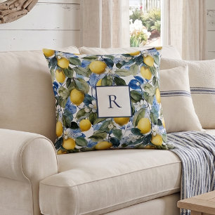 Lemon Botanical Monogram Cushion