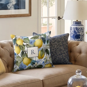 Lemon Botanical Monogram Cushion