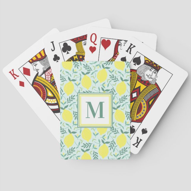 Lemon botanical monogram pattern playing cards (Back)