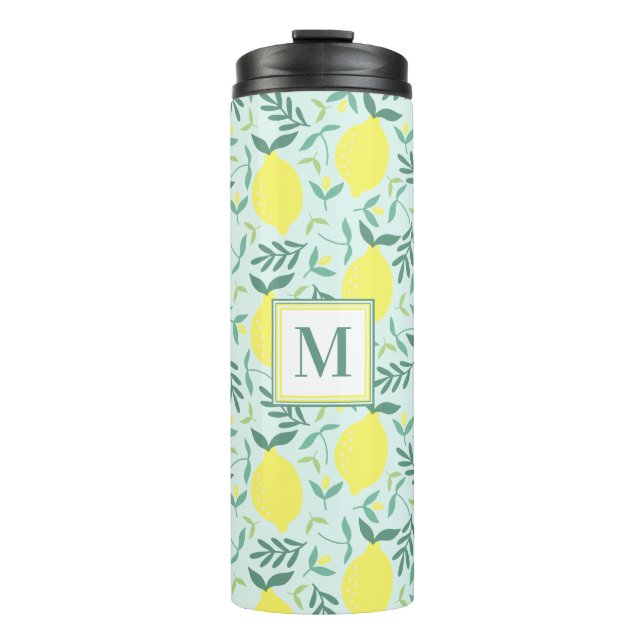 Lemon botanical monogram pattern thermal tumbler (Front)