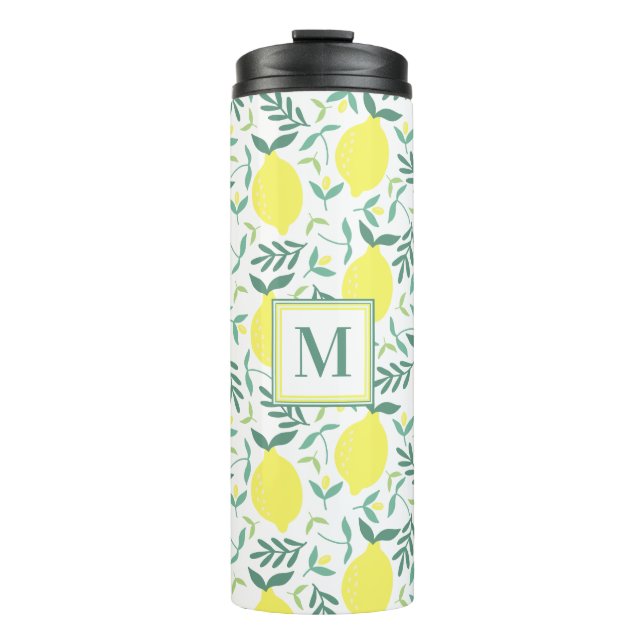 Lemon botanical monogram pattern thermal tumbler (Front)