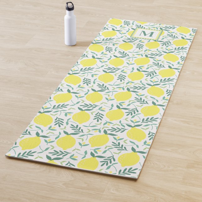 Lemon botanical monogram pattern yoga mat (In Situ)