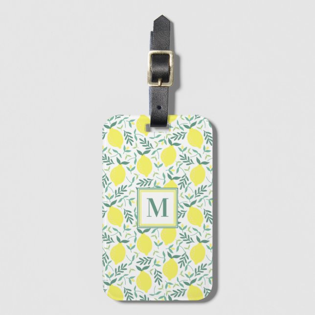 Lemon botanical monogram print luggage tag (Front Vertical)