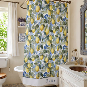 Lemon Botanical Monogram Towel Shower Curtain