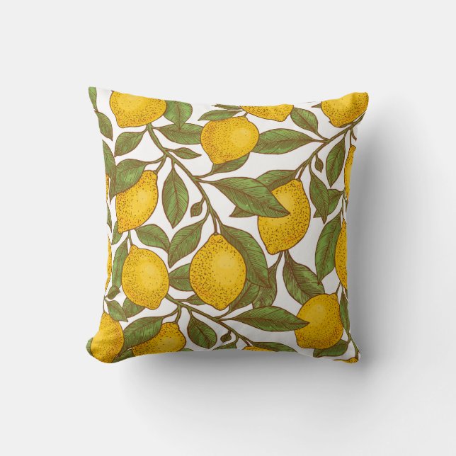 Lemon botanical seamless pattern cushion (Front)