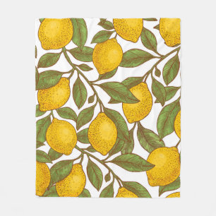 Lemon botanical seamless pattern fleece blanket