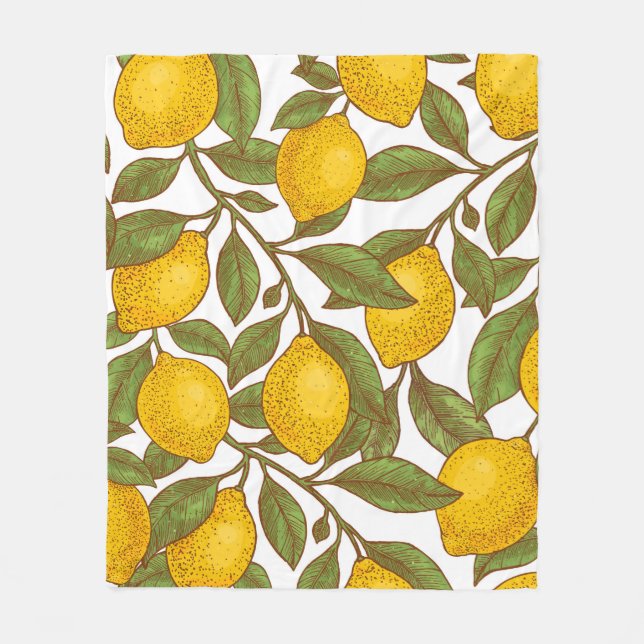 Lemon botanical seamless pattern fleece blanket (Front)