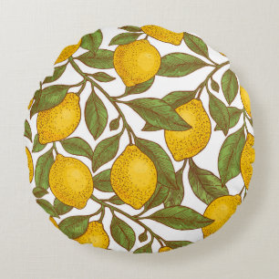 Lemon botanical seamless pattern round cushion