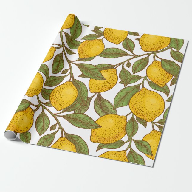 Lemon botanical seamless pattern wrapping paper (Unrolled)