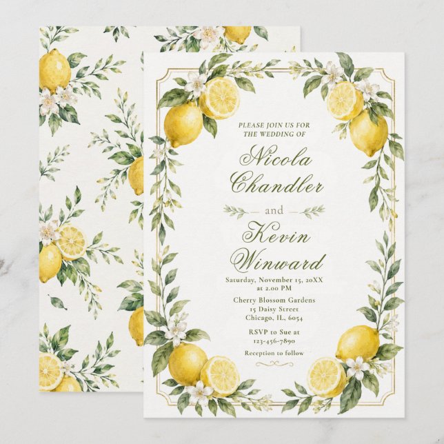 Lemon Botanical Wedding Invitation (Front/Back)