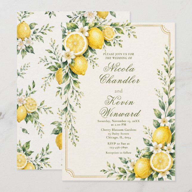Lemon Botanical Wedding Invitation (Front/Back)