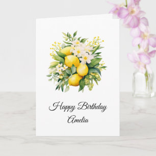 Lemon Bouquet with White Blossoms Birthday Card