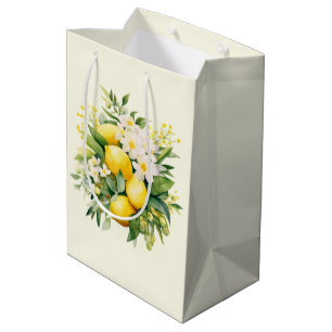 Lemon Bouquet with White Blossoms Birthday Medium Gift Bag