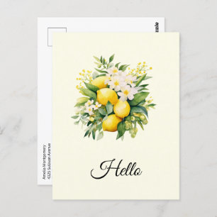 Lemon Bouquet with White Blossoms Hello Postcard