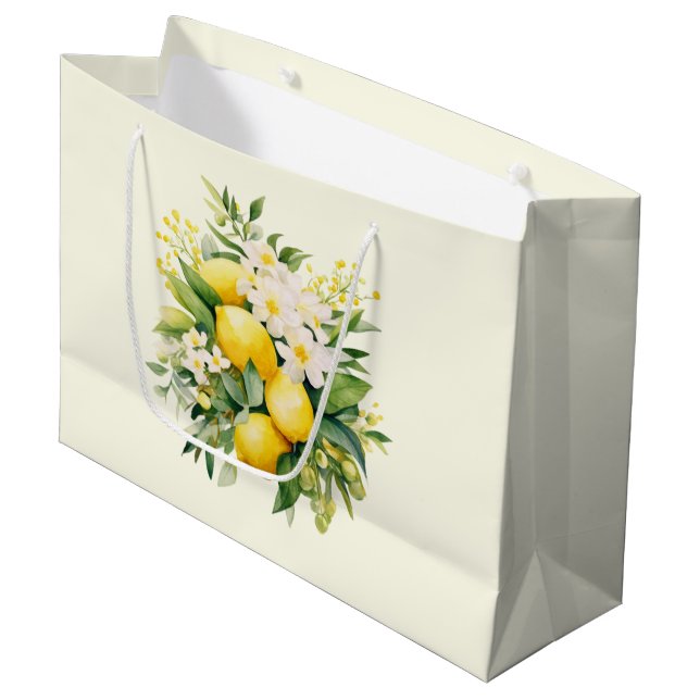 Lemon Bouquet with White Blossoms Large Gift Bag (Front Angled)