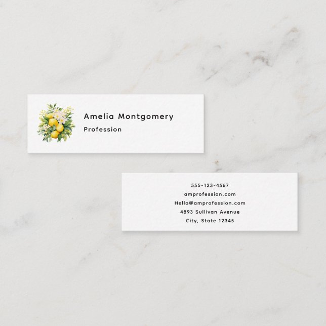Lemon Bouquet with White Blossoms Mini Business Card (Front/Back)