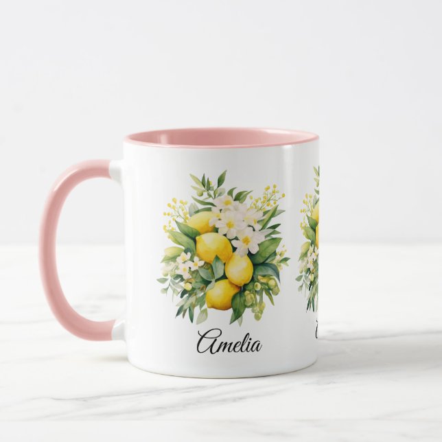 Lemon Bouquet with White Blossoms Mug (Left)
