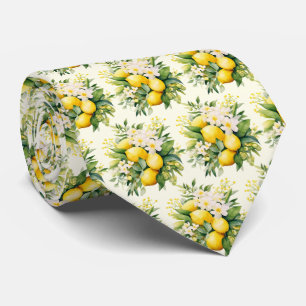 Lemon Bouquet with White Blossoms Pattern Tie