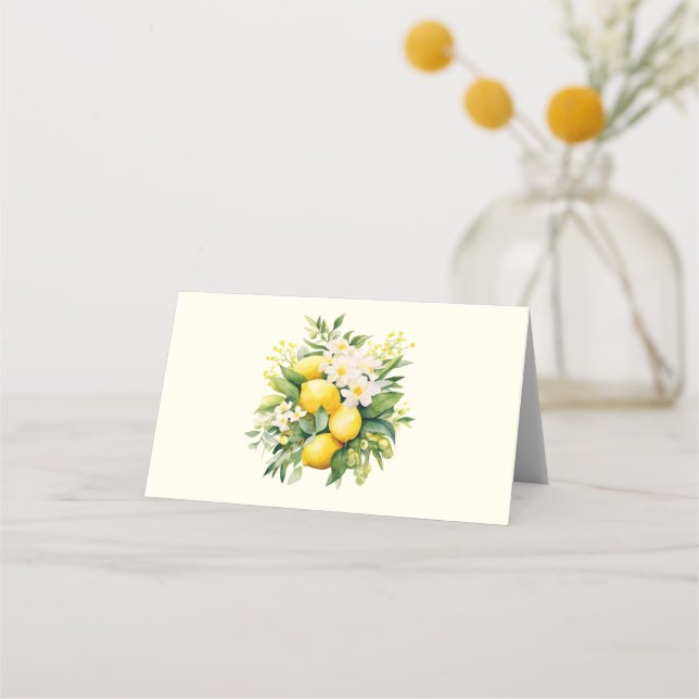 Lemon Bouquet with White Blossoms Place Card (Front)