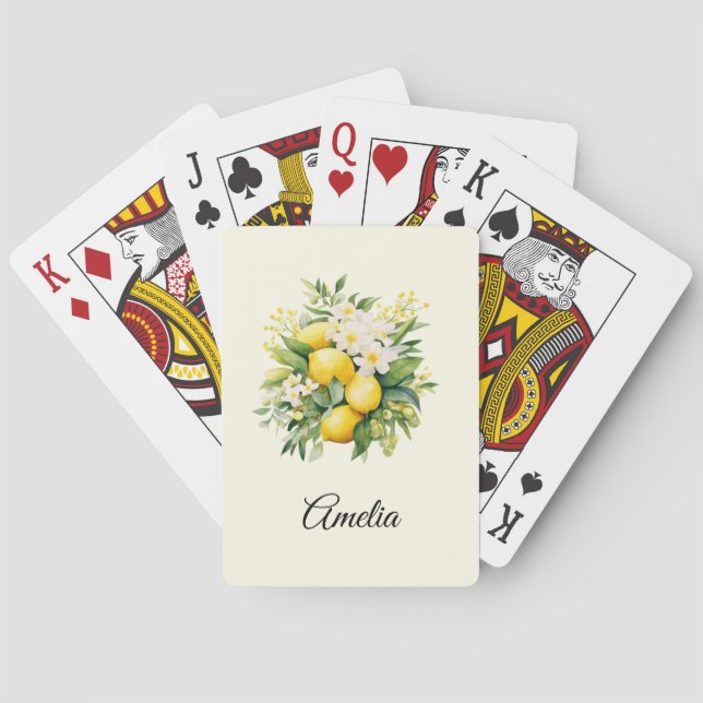 Lemon Bouquet with White Blossoms Playing Cards (Back)