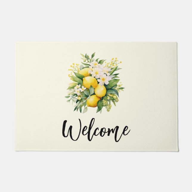 Lemon Bouquet with White Blossoms Welcome Doormat (Front)