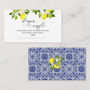 Lemon branch and blue mosaic baby shower diaper ra enclosure card