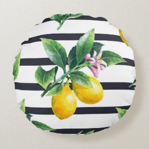 Lemon Branch: Citrus Watercolor Bliss Round Cushion