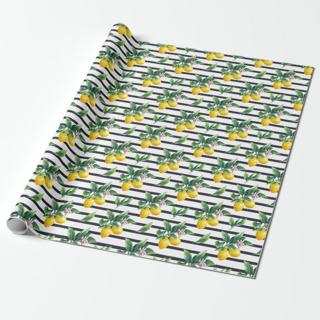 Lemon Branch: Citrus Watercolor Bliss Wrapping Paper (Unrolled)