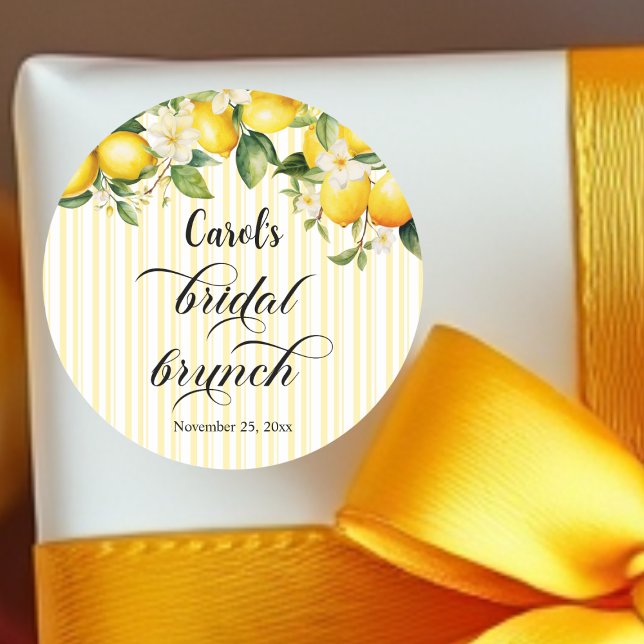Lemon Branch Mediterranean Summer Bridal Brunch Classic Round Sticker (Creator Uploaded)