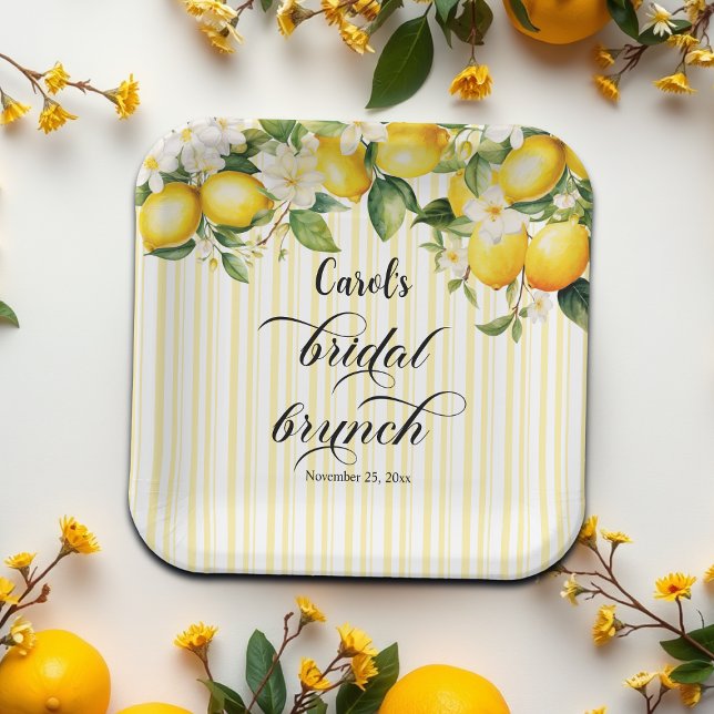 Lemon Branch Mediterranean Summer Bridal Brunch Paper Plate (Creator Uploaded)